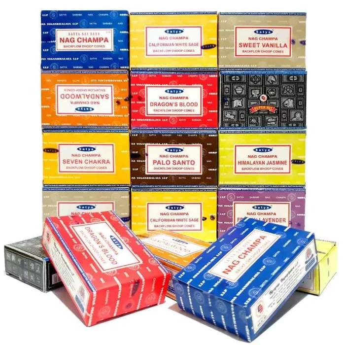 Благовония пирамидки с обратным дымом Backflow Assorted, Satya, 10 шт, 12 упаковок