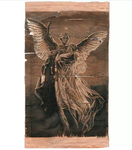 Ангел хранитель Габриэль и невеста Вознесение в небеса Гобелен 1906 г Darnbo Kurka 25 х 15 см